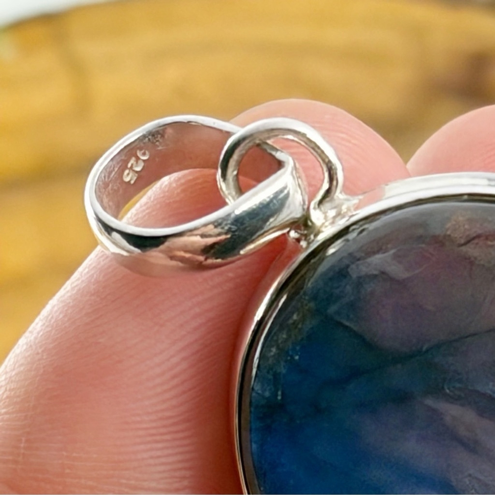 Blue Labradorite Pendant Moonstone Necklace Pure Sterling Silver 925 Boho New - Picture 9 of 9